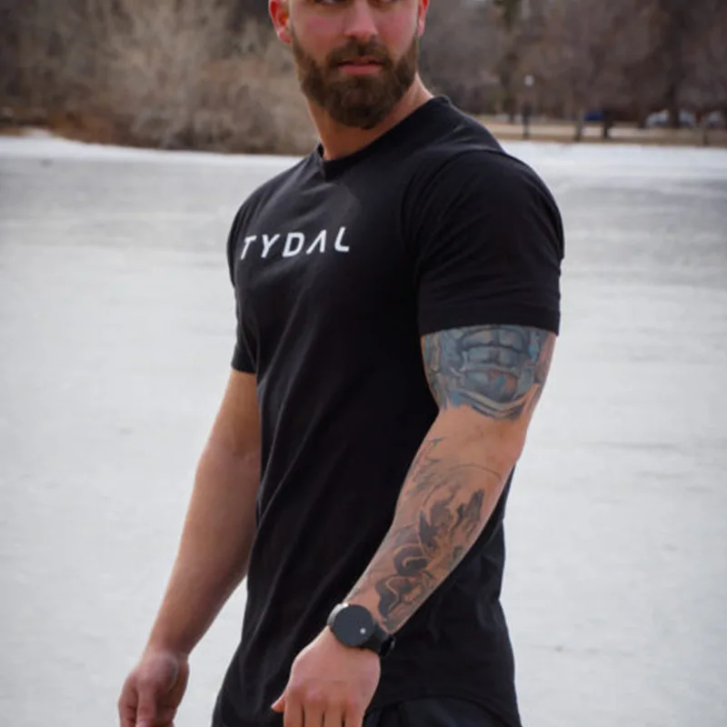 

2018 New Black Running T shirt Men Summer short Sleeve Tops Fitness Bodybuilding Sport Slim Jogging T-shirt Gym Clothes
