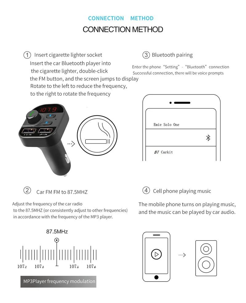 JaJaBor беспроводной fm-передатчик Bluetooth Carkit Hands Free стерео A2DP автомобильный музыкальный MP3 плеер Поддержка TF карты U диск воспроизведения