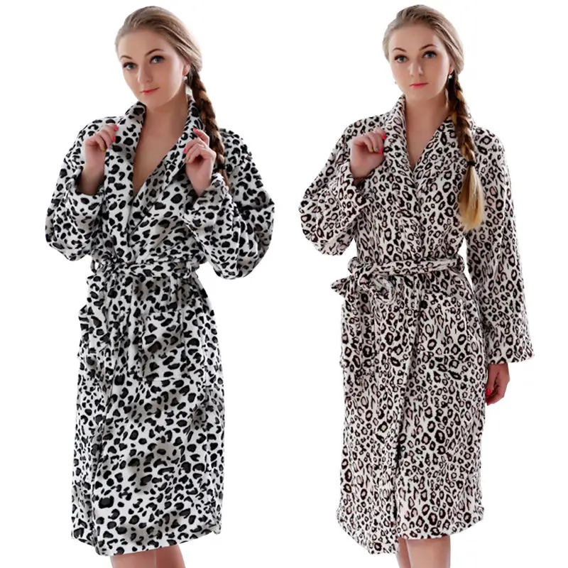 Billige Frauen Plus Größe Leopard Korallen Fleece Warme Bademantel Nachtwäsche Kimono Morgenmantel Nachtwäsche Bademantel Für Damen