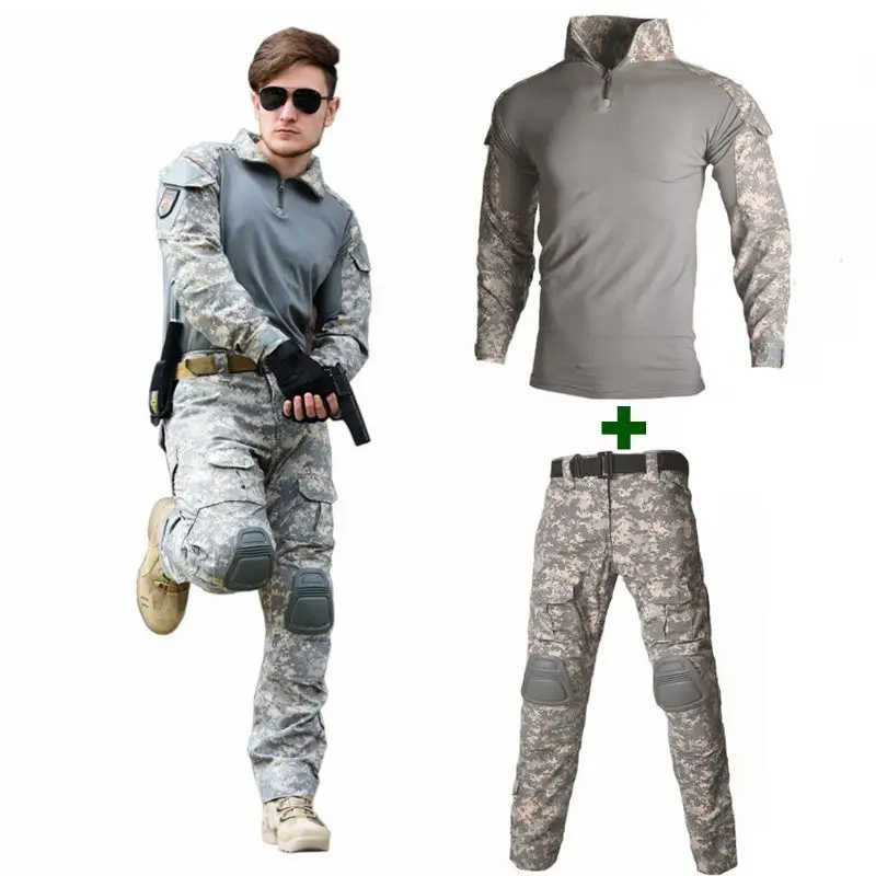 Tactical Suit Army Uniform Combat Shirt+Pants With Elbow Knee Pads Camo Set Airsoft Hunting Clothes Paintball Clothing | Спорт и