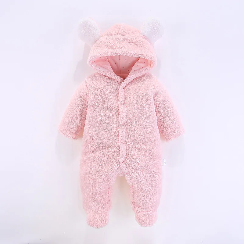 Winter Soft Babies Newborn Baby Clothes Bear Baby Girl Boy Romper Coral Fleece Warm Hooded Plush Jumpsuit Animal Overall