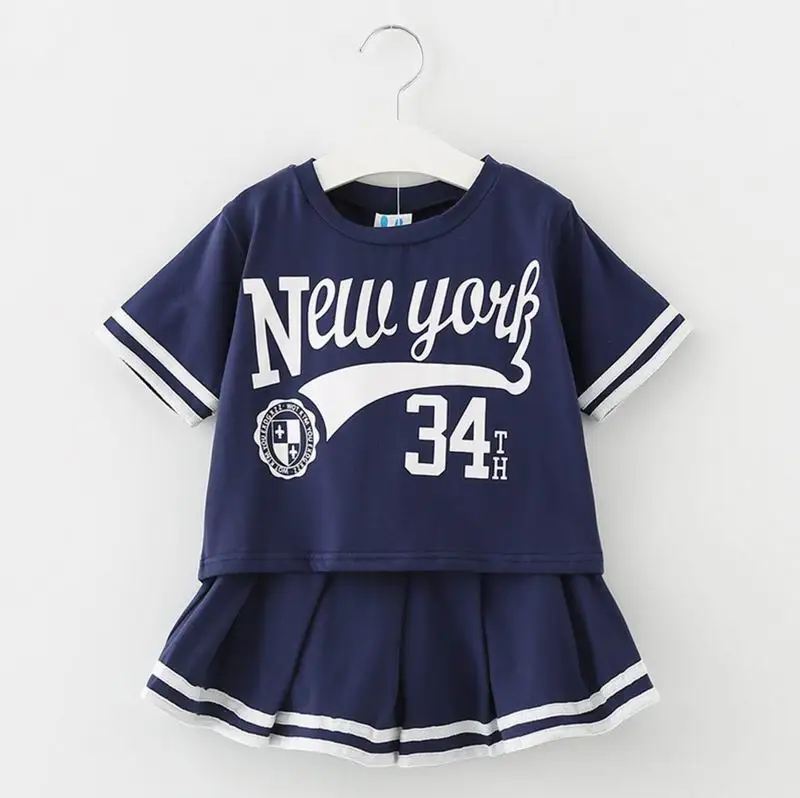 

Teenage Girl Clothing Sets Short Sleeve T-shirts And Skirt Sport 2pcs Outfits White Navy 7-16 Years JA1789