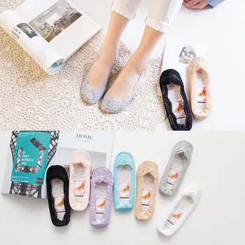 

ZDL-156 Summer Women Girl Lace Boat Non-slip Cotton Invisible Antiskid Silicone Casual Lady Slipper Sock Solid 10pairs