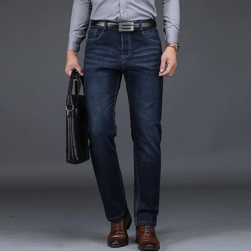 Осень Для Мужчин's Бизнес джинсы Модная Удобная стиральные джинсы Высокая талия прямая трубка среднего возраста Бизнес джинсы