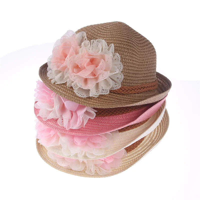 Infants Girls Straw Hat Outdoor Sunscreen Beach Cap Sun Hat For Age 2-7 Year