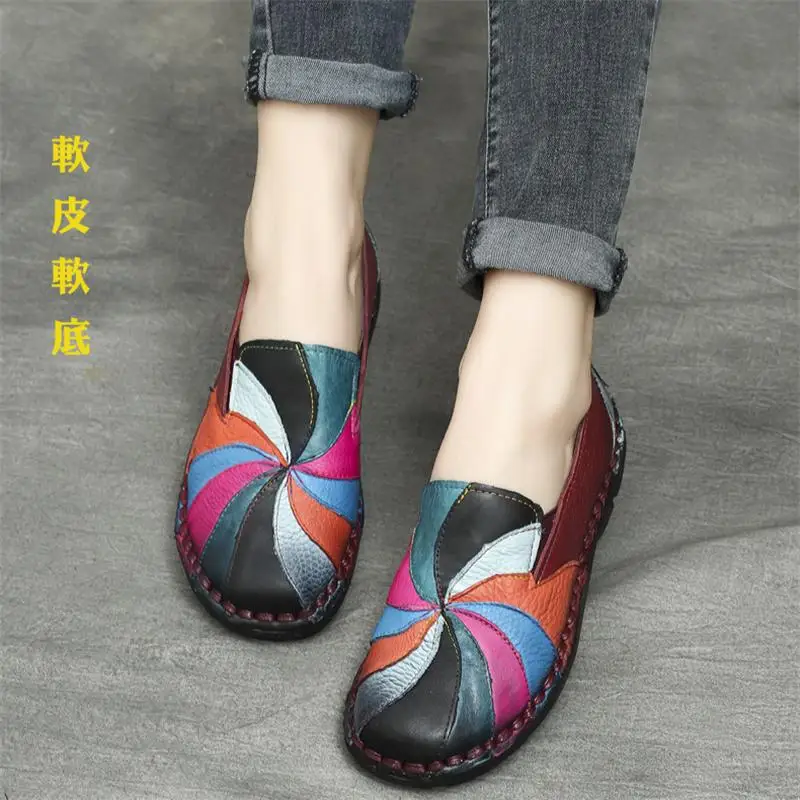 

women 2017 spring autumn genuine leather handmade flat heel slip on boat shoes mix color moccasins loafers big 41 42 plus size