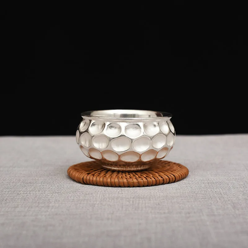 

Creative Pure Silver Double-layer Anti-scalding Tea Cup Handmade Foot Silver 999 Silver Cup Household Kungfu Tea Cup set