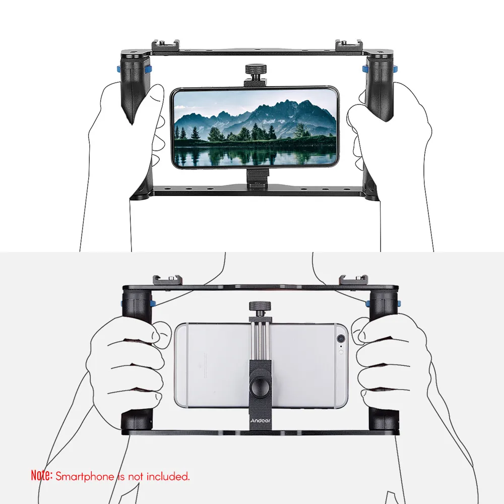 Andoer профессиональный двойной портативный смартфон фотографический кронштейн держатель клетка Rig DIY телефон видео стабилизатор с зажимом для телефона