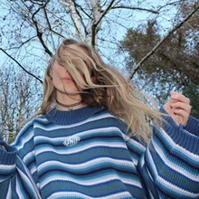 2018 Harajuku Striped Shirt Cotton Pullover Cute High Street Women Sweaters and Pullovers Long Sweater