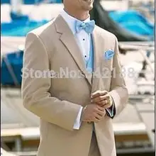 Индивидуальный дизайн бежевые смокинги для жениха с отворотом мужские свадебные костюмы(пиджак+ брюки+ галстук+ жилет) Свадебная мужская одежда