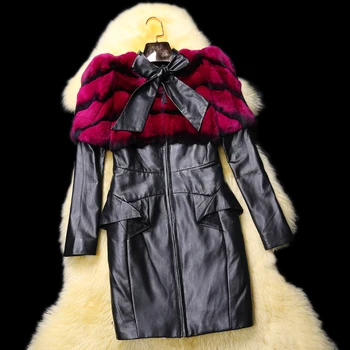 Billig Winter Neue Mode Frauen Schaffell Echtes Leder Rex Kaninchen Haut Mantel Lange Design DĂźnne Oberbekleidung Freies Verschiffen