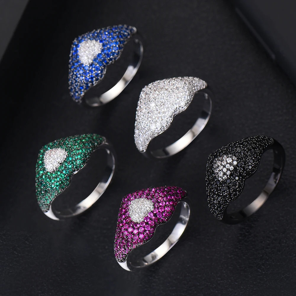 GODKI Новая коллекция стеки сердце AAA кубический циркон стекируемое роскошное кольцо для женщин Свадьба Дубай свадебное эффектное кольцо палец