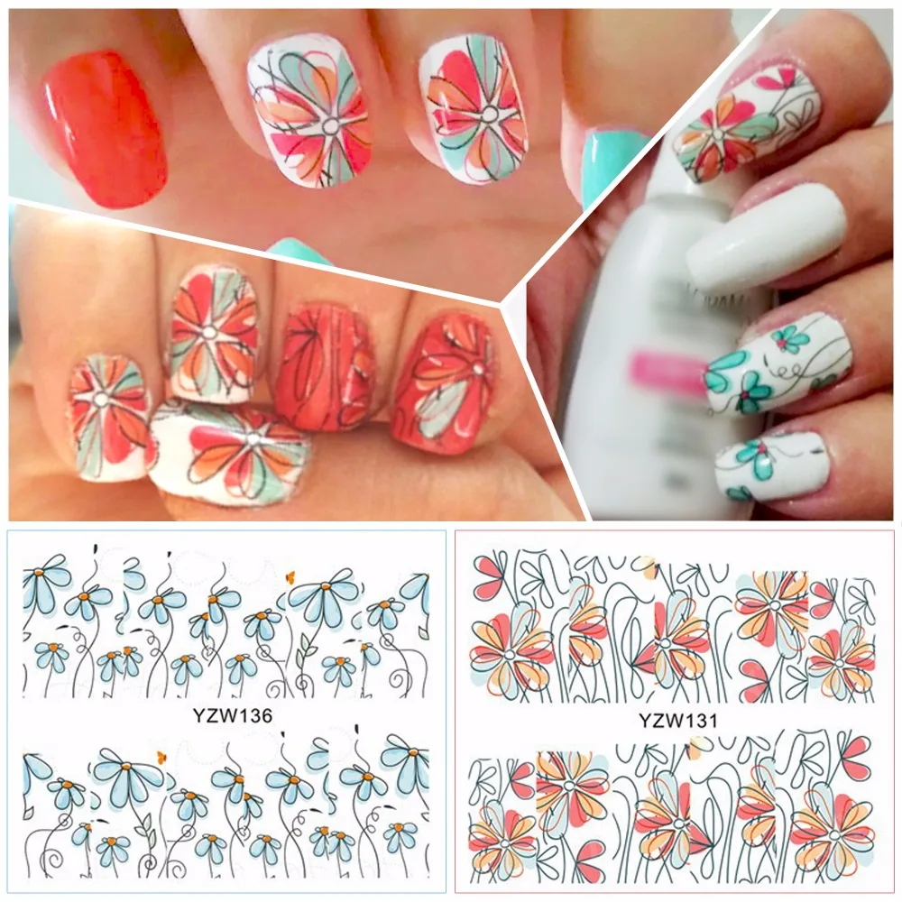 

2 Patterns/Sheet Cute Flower Nail Art Water Decals Transfer Sticker YZW131&136