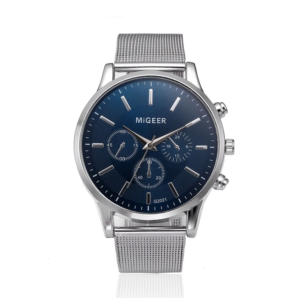 

MIGEER Stainless Steel Women's Watch #G2021 Fashion Three Eyes Blue Simple Dial Business Network with Quartz Watch relogio a70