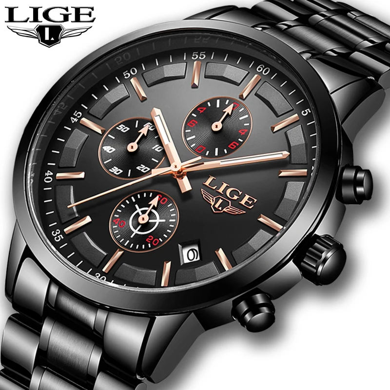 

Relogio Masculino LIGE Mens Watches Top Brand Luxury Men's Sport's Watch Men All Steel Waterproof Watch For Men Quartz Clock+Box