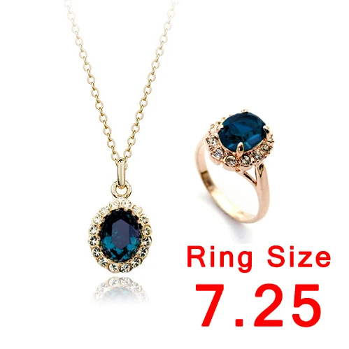 ZHOUYANG высокое качество ZYS109 Розовое золото Цвет Синий австрийский кристалл ювелирный набор с 2 шт 1 кольцо+ 1 ожерелье - Окраска металла: Ring Size