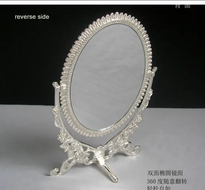 double-face foldable retro silver alloy metal table makeup dresser desktop cosmetic decorative mirror embossed frame 338A