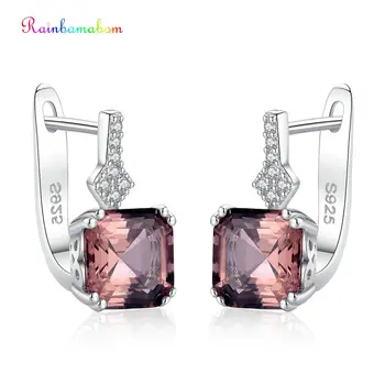 

Rainbamabom Real 925 Solid Sterling Silver Created Moissanite Morganite Gemstone Earrings Ear Studs Fine Jewelry Gift Wholesale