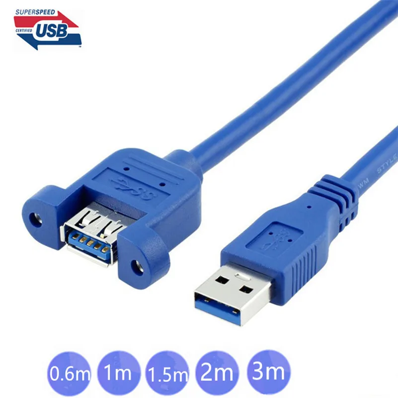 Cable Length: 1m Lysee Data Cables 1m USB 2.0 Male to Female Printer Extension Cable With Panel Mount Screw Hole 
