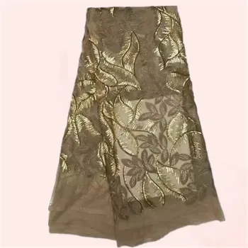 

High class dress material gold French net lace fabric African tulle mesh material for evening dress FN48(5yards/lot)