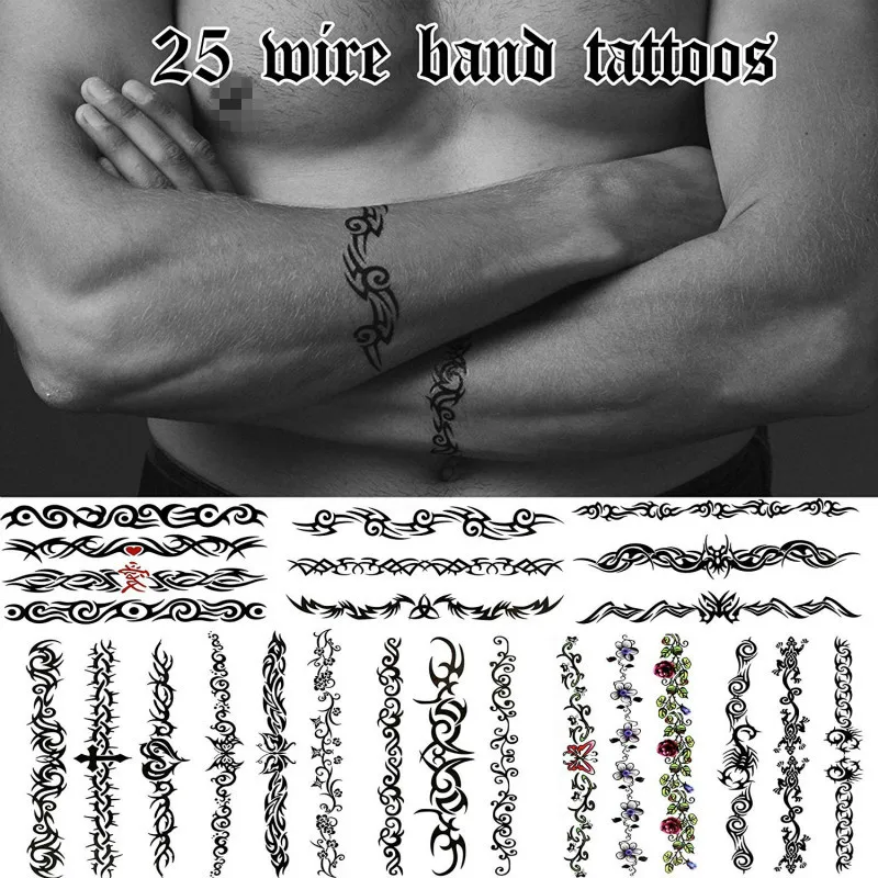 

25 Cool Temporary Tattoos Assorted Arm Band and Leg Band Wire Styles - For Adults and Teens - Great on Wrists, Ankles, Arms Legs