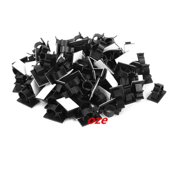 

100Pcs Self Adhesive Adjustable Wire Cable Ties Clamp Sticker Clips Black 20.1mm