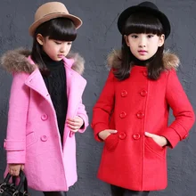 High Quality Girls Winter Wool Coat Children’s Double-breasted Cardigan Outerwear Kid Fashion Mink Hair Hooded Overcoat Clothing