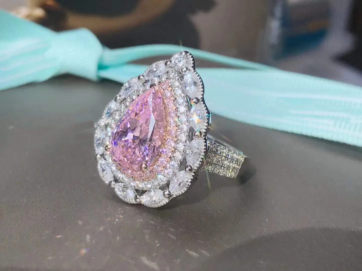 

Drop shape SONA Synthetic Gem Solitaire Engagement Ring for women