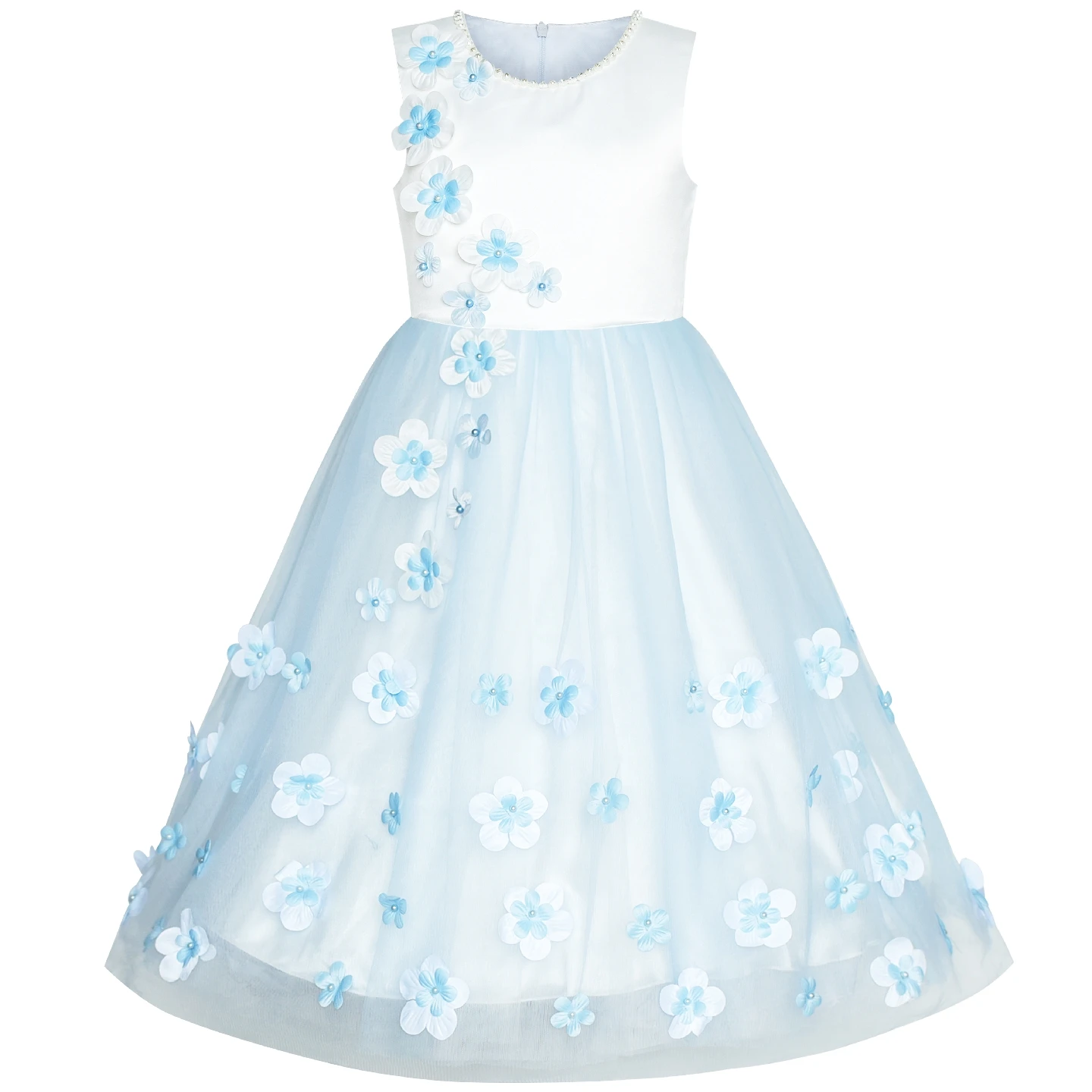 Flower Girls Dress Blue Petals Wedding Bridesmaid Birthday Party 2020 Summer Princess Dresses Girl Clothes Pageant Sundress | Детская