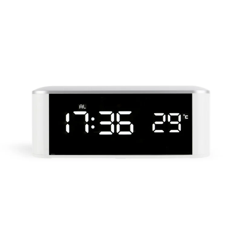 Светодиодный дисплей часов Дата+ время+ Цельсия/Фаренгейт функция контроля звука настольные часы - Цвет: Белый