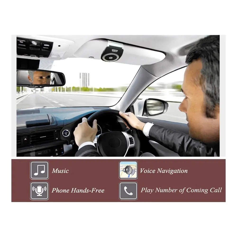 Bluetooth Car Kit Handsfree Noise Cancelling Bluetooth V4.1 Receiver Car Speakerphone Multipoint Clip Sun Visor for two Phones
