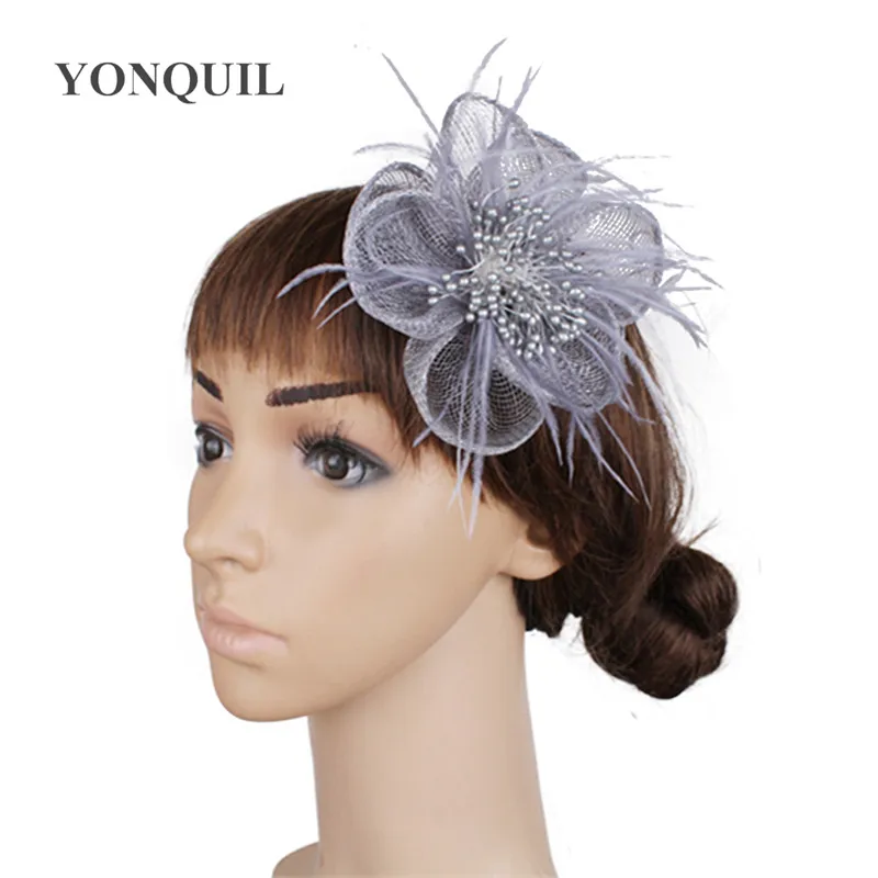 

Vintage Grey flower shape sinamay fascinator hair accessories charming cocktail hat party hats wedding headwear 12Pcs/lot MSF254