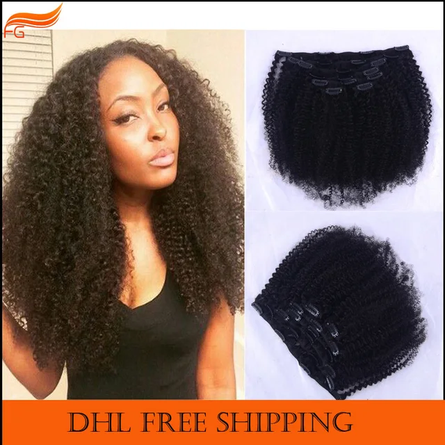 African American Clip in Curly Hair Extensions for Black Women 7A Can