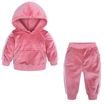 

2020 Baby Velvet Hooded Clothing Set Autumn Spring Kids Suit for Girl Boys Sports Suits Tracksuits Toddler Children 80 to 140cm
