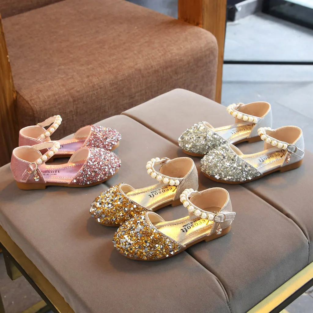 

Summer Toddler Infant Kids Baby Girls Pearl Bling Sequins Single Princess Shoes Children Sandals For Girls Weddings Sandals