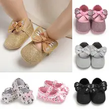 Летние милые туфли с бантиком для младенцев 0-18 месяцев, мягкие Нескользящие туфли с блестками, 7 цветов, новинка