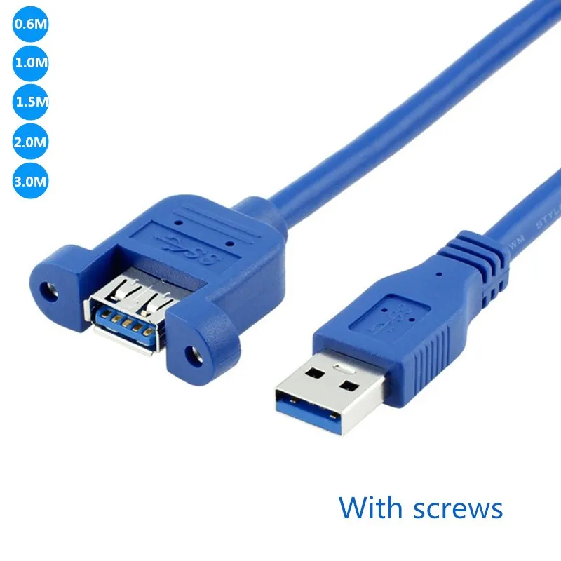 

0.6m/1m/1.8m/3m USB 3.0 Extension Cable Male to Female extender cable cord Dual Shielded w/Screw Panel Mount