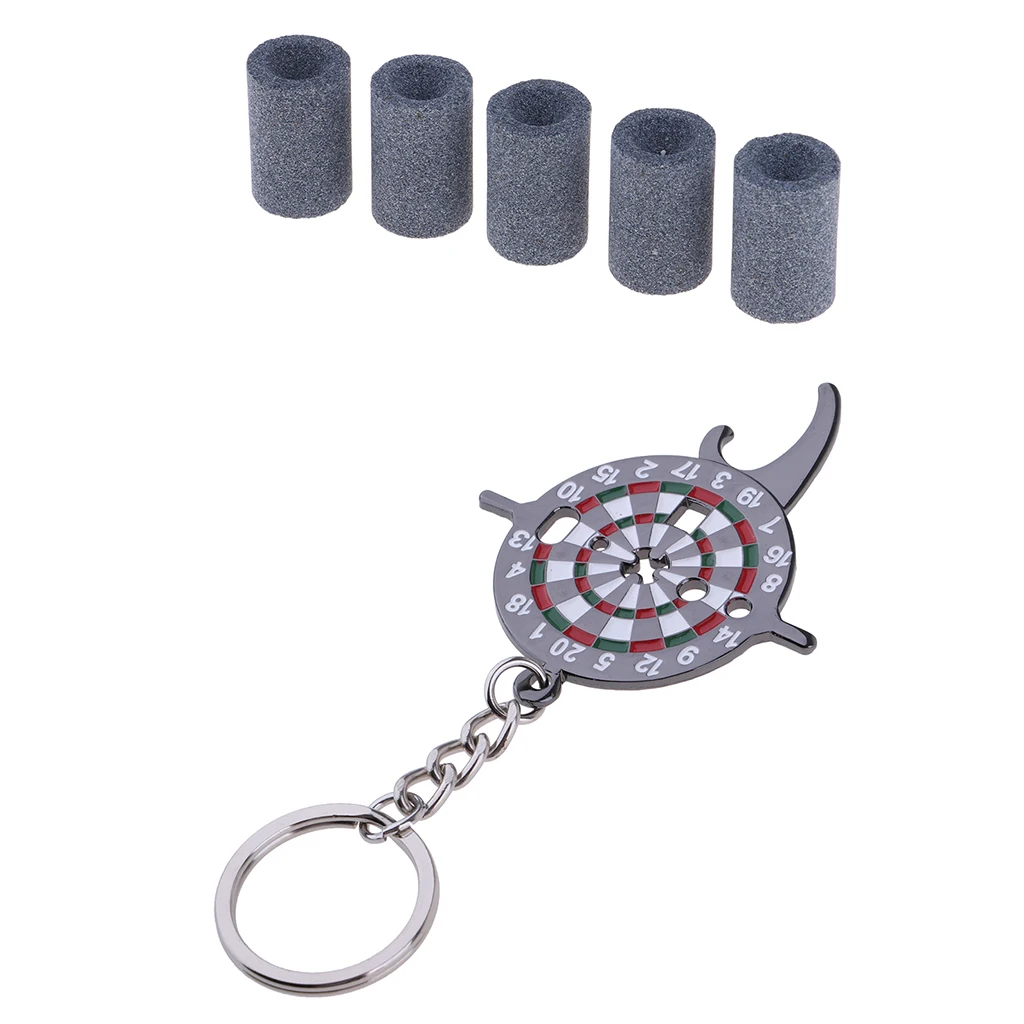 5 Pack Round Dart Point Sharpeners Sharpening Stone with Darts Wrench Tool with Key Ring
