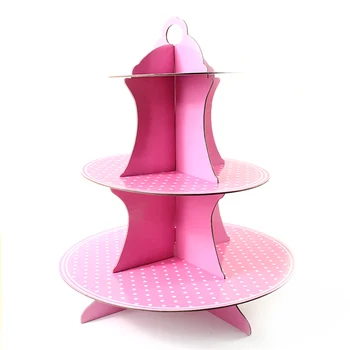 

3 Tier Wedding Birthday Cardboard Cakeware Cupcake Paper Stand Plates Party Muffin Pink Blue Color Cake Holder Party supplies