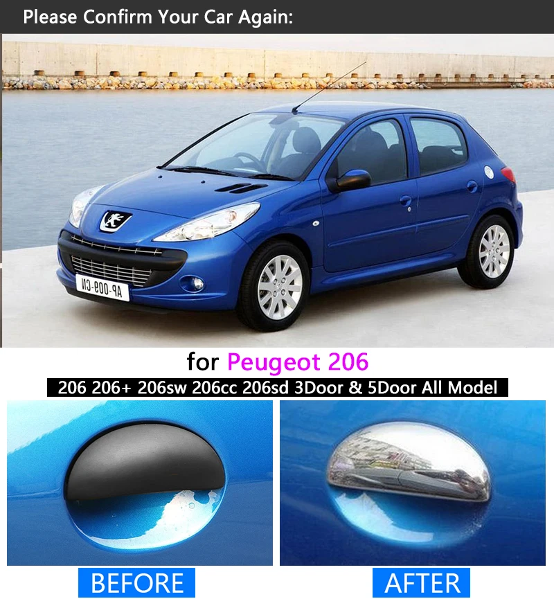 Для peugeot 206 206+ 206sw 206cc седан Хромированная ручка Накладка набор 1998 1999 2002 2005 2006 автомобильные аксессуары наклейка для стайлинга автомобиля