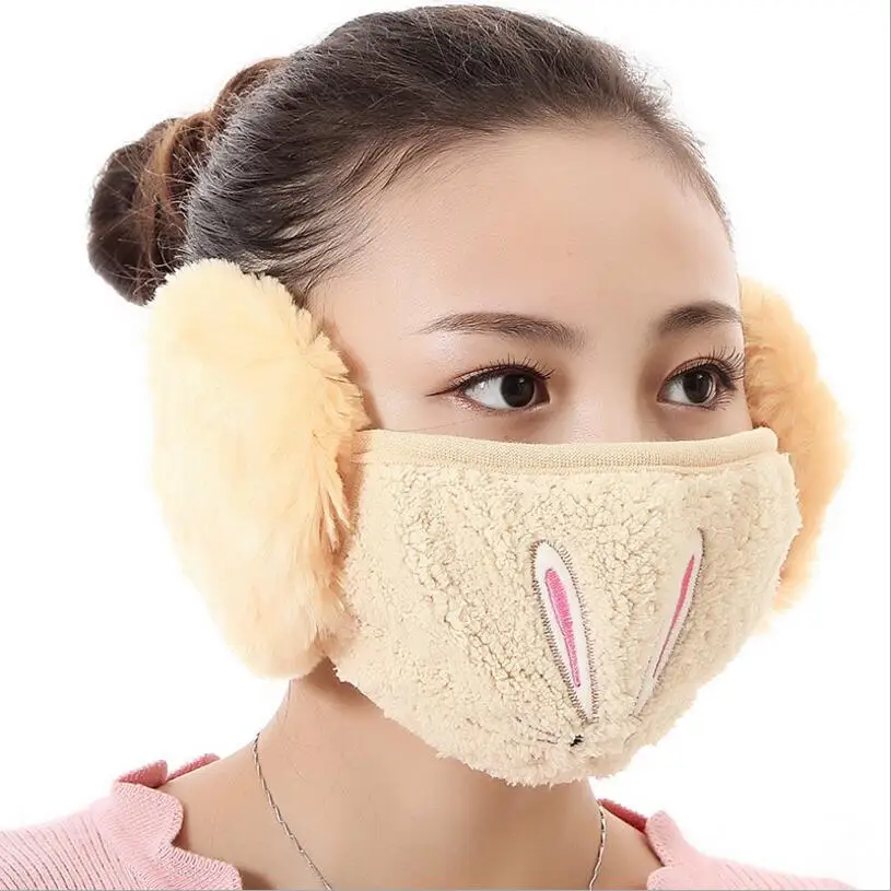Защитная маска для рта с мультяшным Кроликом, ветрозащитные наушники, противопылевые зимние маски для девочек, хлопковые маски для лица против гриппа