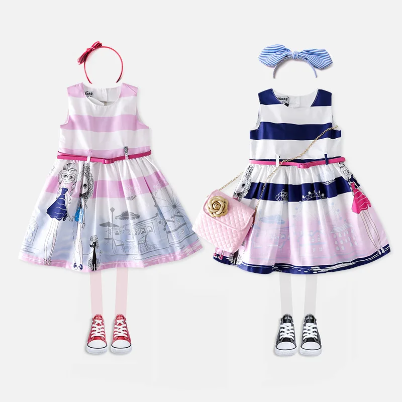 

2018 summer new girl's cotton striped dress vest dress