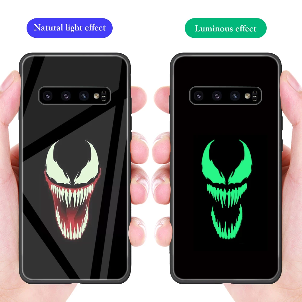 

ciciber Phone Case Funda for Samsung Galaxy S10 S9 S8 Plus Note 8 9 S10e S10+ S9+ S8+ Marvel Venom Luminous Glass Cover Coque