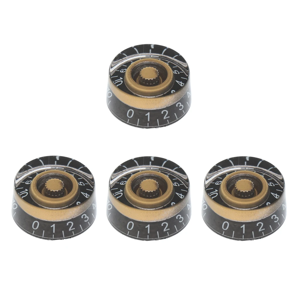 

4 Pcs Acrylic Speed Control Knob Cap with White Numbers for Les Paul Electric Guitar Parts Black+Gold