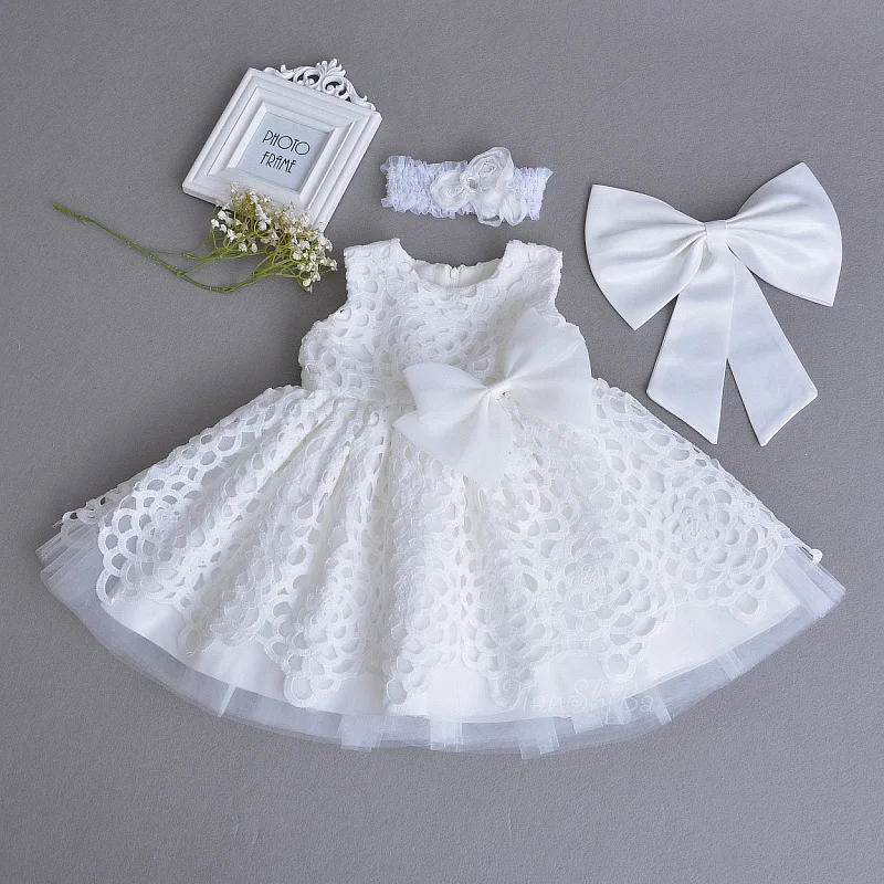 Платья для маленьких девочек на свадьбу, 12 месяцев, на день рождения, торжественная белая одежда для маленьких девочек Крещение, одежда для малышей, RBF184021