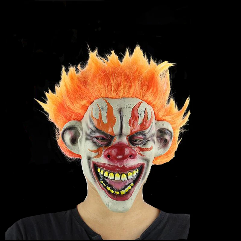 

Scary Latex Halloween Mask Flame Clown Cosplay Full Face Horror Masquerade Adult Funny Ghost Headgear Haunted House Party Props