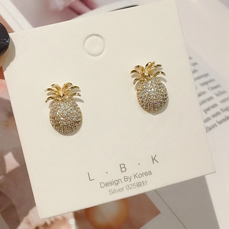 

Exquisite Women Stud Earrings Gold Color Pineapple Shaped Micro Paved Cubic Zirconia Earrings Studs Jewelry