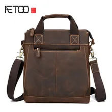 AETOO New retro business handbag crazy horse leather briefcase shoulder diagonal Messenger bag shoulder diagonal package