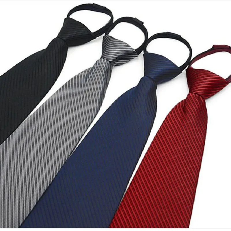 

9cm zipper tie strips business necktie zip polyester silk men's neck ties wedding groom team neckwear ready bow tie
