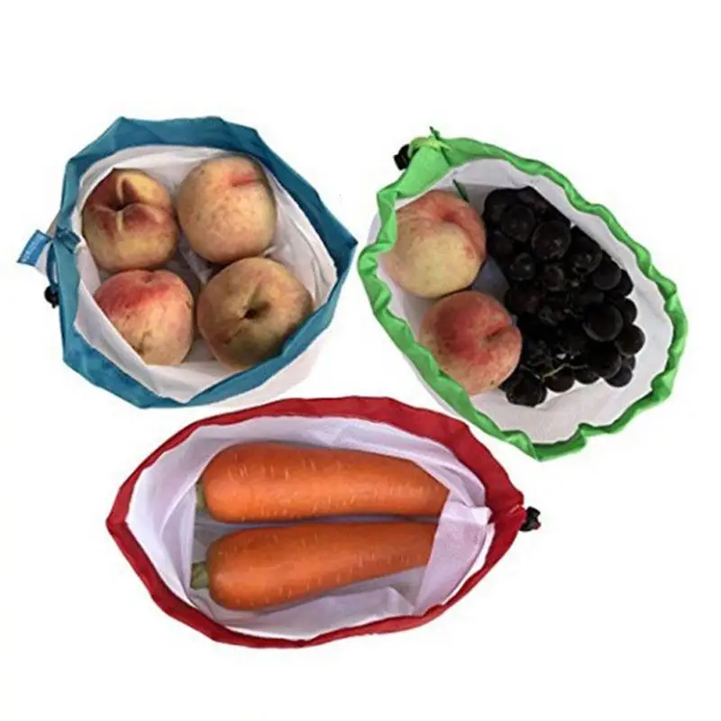 Vegetable Fruit Storage Bag Washable Drawstring Mesh Bag Kitchen